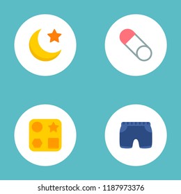 Set of child icons flat style symbols with baby shorts, moon, baby toy and other icons for your web mobile app logo design.