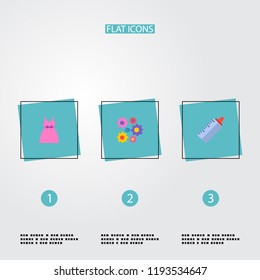 Set of child icons flat style symbols with baby dress, flowers, baby bottle and other icons for your web mobile app logo design.