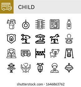 Conjunto de iconos secundarios. Tales como el autobús escolar, la bomba de pecho, Swing, Inflatable, Niños, Botella de leche, Oso, cohete giratorio de primavera, Sandbox, caballo de primavera, Pacificador, asiento de Camión, iconos infantiles