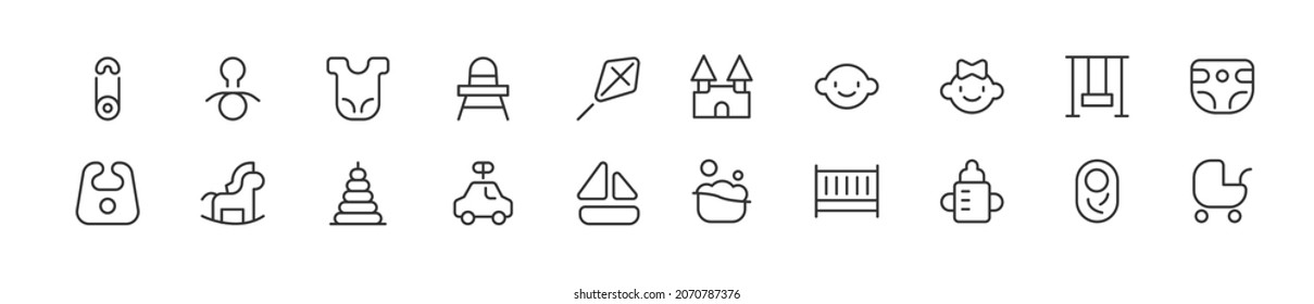 Set of child line icons. Premium pack of signs in trendy style. Pixel perfect objects for UI, apps and web. 