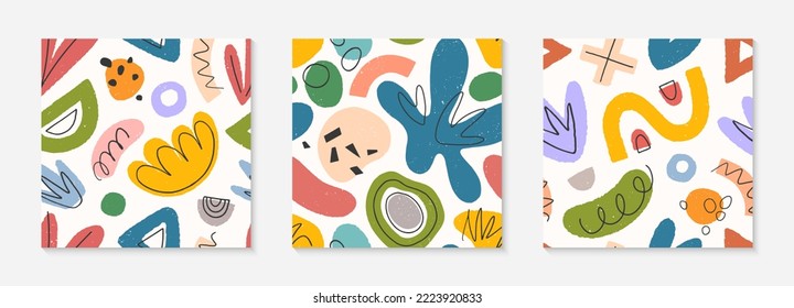 Set of childish abstract seamless pattern. Colorful hand drawn organic shapes,lines,doodles and elements. Vector trendy design for prints,flyers,banners,fabric,invitations, branding,covers and more.