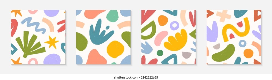 Set of childish abstract seamless pattern.Colorful hand drawn organic shapes,lines,doodles and elements.Vector trendy design for prints,flyers,banners,fabric,invitations,branding,covers and more.