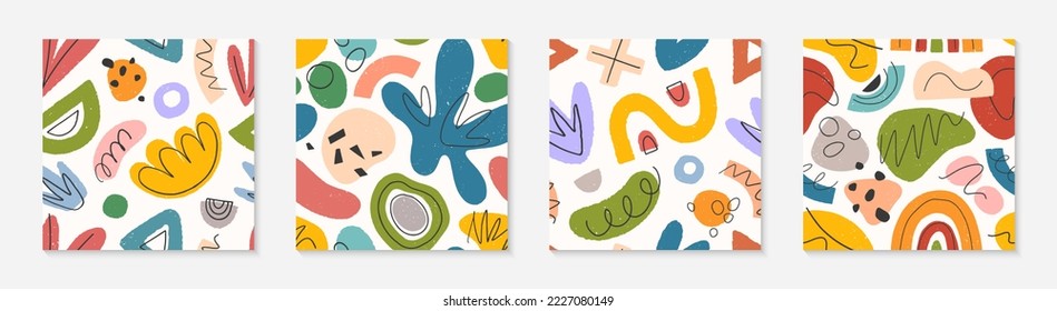 Set of childish abstract seamless pattern.Colorful hand drawn organic shapes,lines,doodles and elements.Vector trendy design for prints,flyers,banners,fabric,invitations,branding,covers and more.