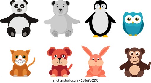 Set of childish animals illustrations in vector. Animals clipart. Collection of cute animals illustrations in vector