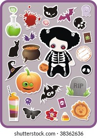 set of childish cartoon Halloween stickers