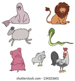 Set of childish hand drawn animals