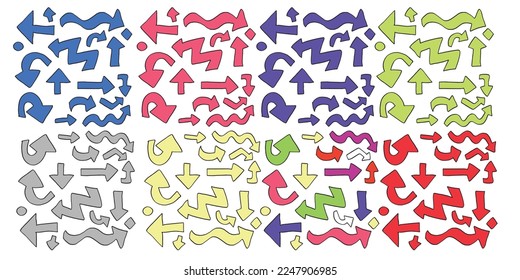 Set of childish popular doodles element design. arrow line, abstrat, scribble brush