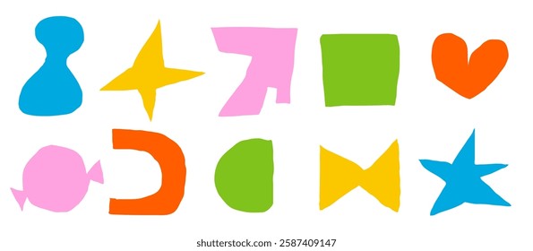 Set of childish trendy cutout shape. Organic elements collection. Pack of hand drawn stickers icons. Elements of doodle.