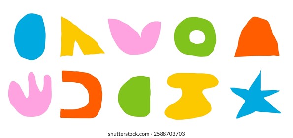 Set of childish trendy cutout shape. Organic elements collection. Pack of hand drawn stickers icons. Elements of doodle.