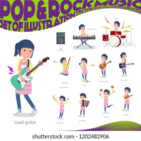 A set of Childminder women playing rock 'n' roll and pop music.There are also various instruments such as ukulele and tambourine.It's vector art so it's easy to edit.