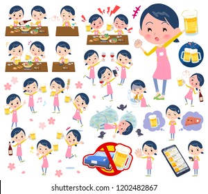 A set of Childminder women related to alcohol.There is a lively appearance and action that expresses failure about alcohol.It's vector art so it's easy to edit.