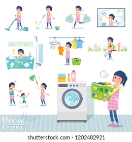 A set of Childminder women related to housekeeping such as cleaning and laundry.There are various actions such as child rearing.It's vector art so it's easy to edit.