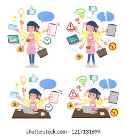 A set of Childminder women who perform multitasking in the office.There are things to do smoothly and a pattern that is in a panic.It's vector art so it's easy to edit.