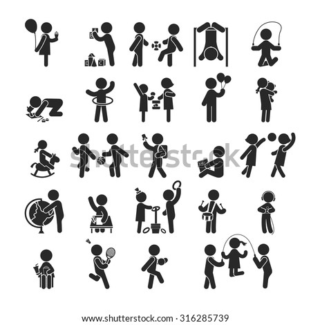 Set of children activities play and learn ,Human pictogram Icons , eps10 vector format