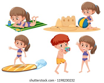 Set of children beach activity illustration