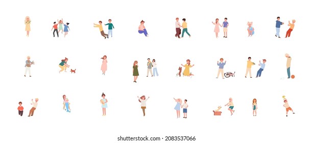 Set of children. Boys and girls. Feelings and emotions. Emotional intelligence. Flat vector cartoon illustration isolated on white background.