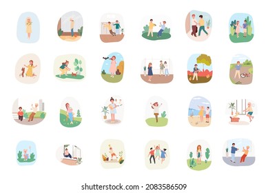 Set of children. Boys and girls. Feelings and emotions. Plots. Emotional intelligence. Flat vector cartoon illustration.