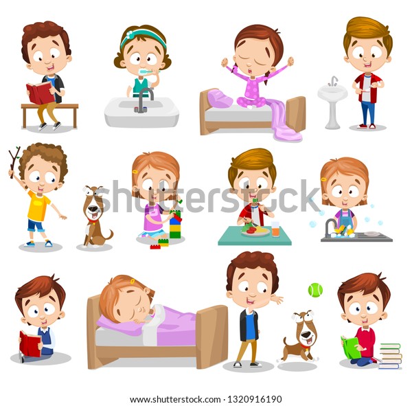 Set Children Busy Their Hobbies Reading Stock Vector (Royalty Free ...