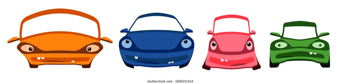set of children cars of different shapes. Set for teaching children rules of road. Color vector