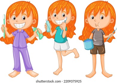 Set of children cartoon character with dental care illustration