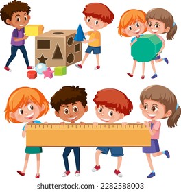 Set of children cartoon character learning tools illustration