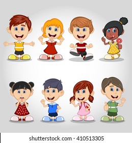 Set of children cartoon vector illustration