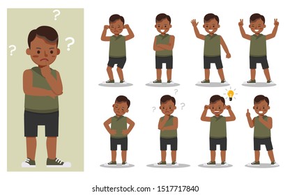 Set of children character vector design. Presentation in various action with emotions and expression.