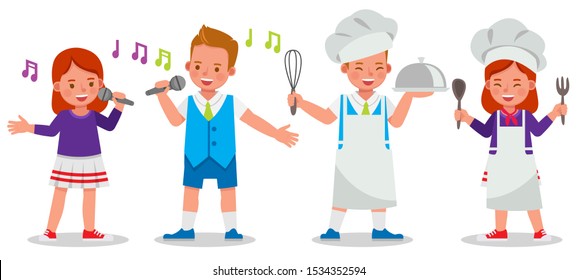 Set of children character vector design. Presentation in various action with emotions.