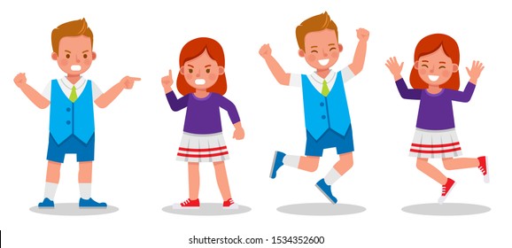 Set of children character vector design. Presentation in various action with emotions.