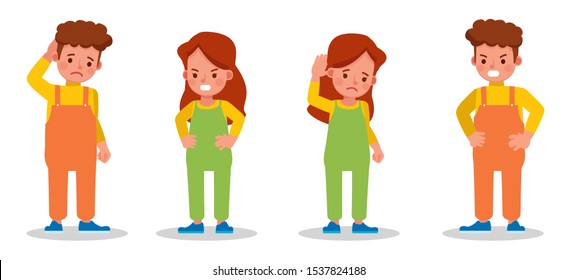 Set of children character vector design. Presentation in various action with emotions.
