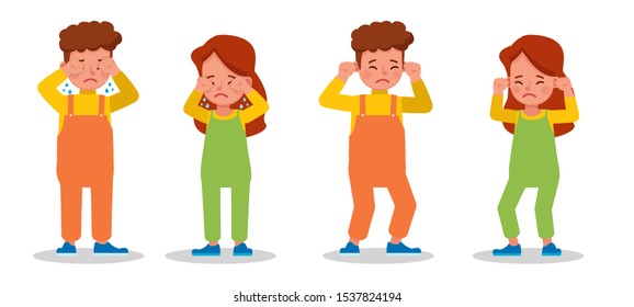 Set of children character vector design. Presentation in various action with emotions.
