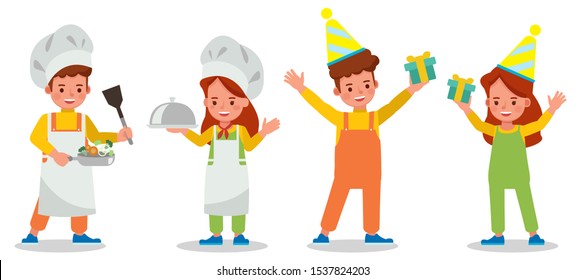 Set of children character vector design. Presentation in various action with emotions.