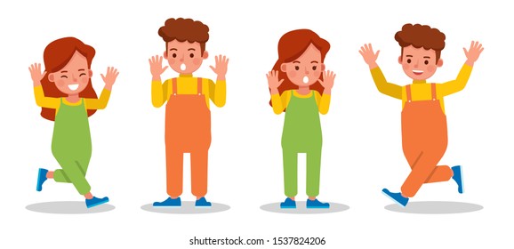 Set of children character vector design. Presentation in various action with emotions.