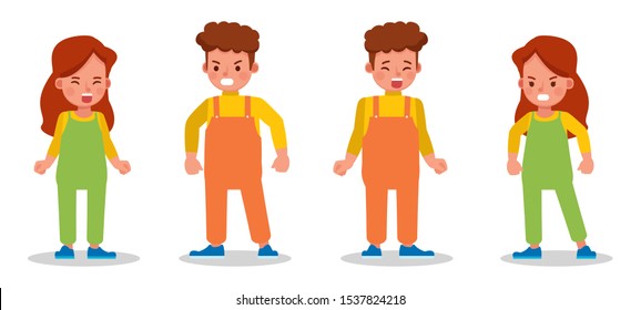 Set of children character vector design. Presentation in various action with emotions.