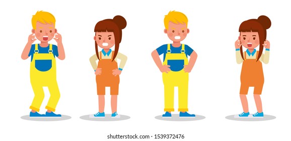 Set of children character vector design. Presentation in various action with emotions.