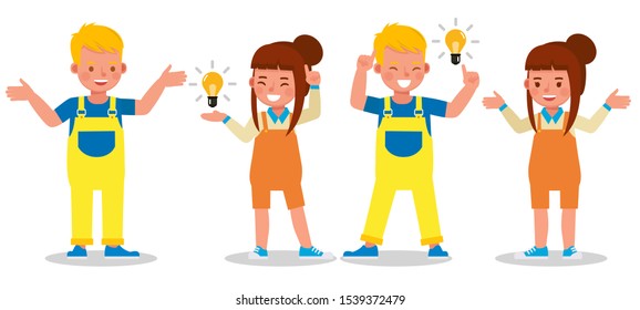 Set of children character vector design. Presentation in various action with emotions.