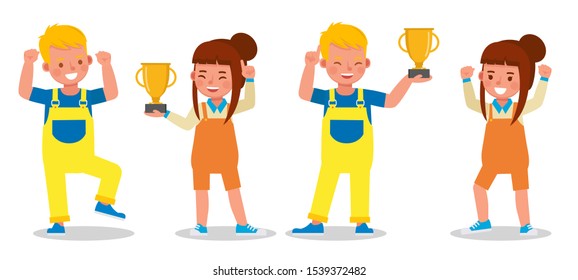 Set of children character vector design. Presentation in various action with emotions.