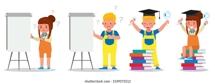 Set of children character vector design. Presentation in various action with emotions.