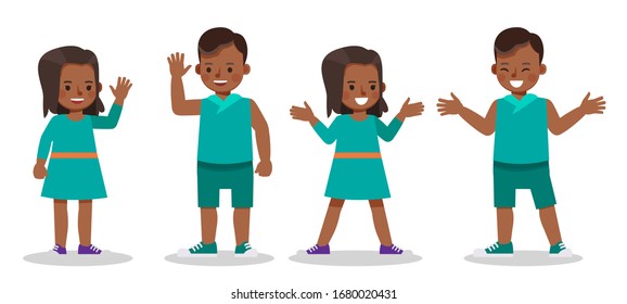 Set of children character vector design. Presentation in various action with emotions.