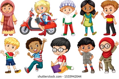 Set of children from different countries illustration
