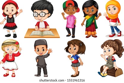 Set of children from different countries illustration