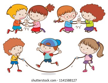 Set of children doing activites illustration