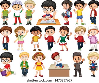 Set of children doing different actions illustration