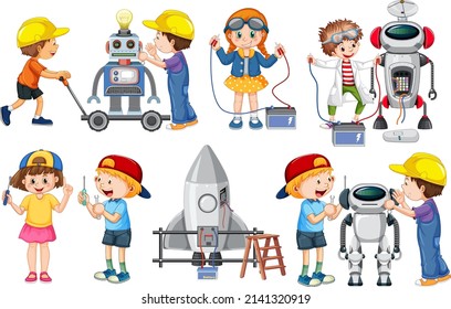 Set of children doing different activities  illustration