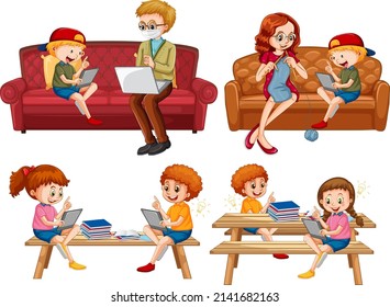 Set of children doing different activities  illustration