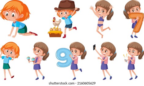 Set of children doing different activities on white background illustration