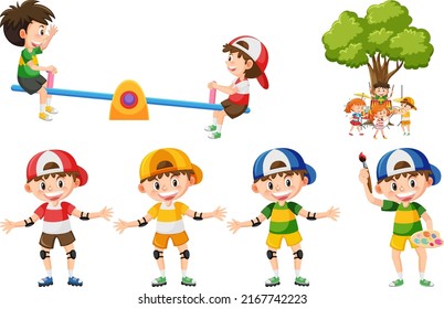 Set of children doing different activities illustration