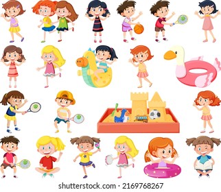 Set of children doing different activities illustration