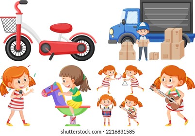 Set of children doing different activities illustration