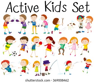 Set of children doing different activities illustration